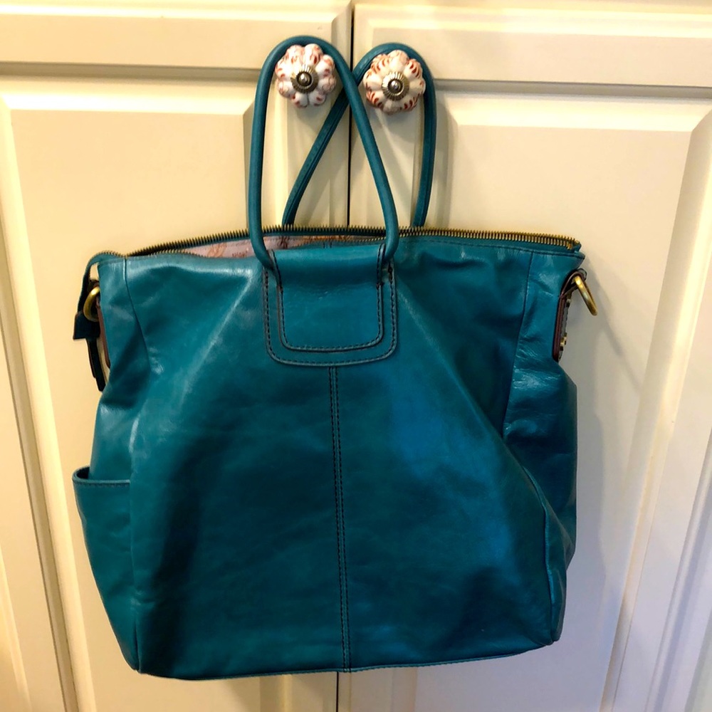 Beautiful turquoise leather hobo bag
